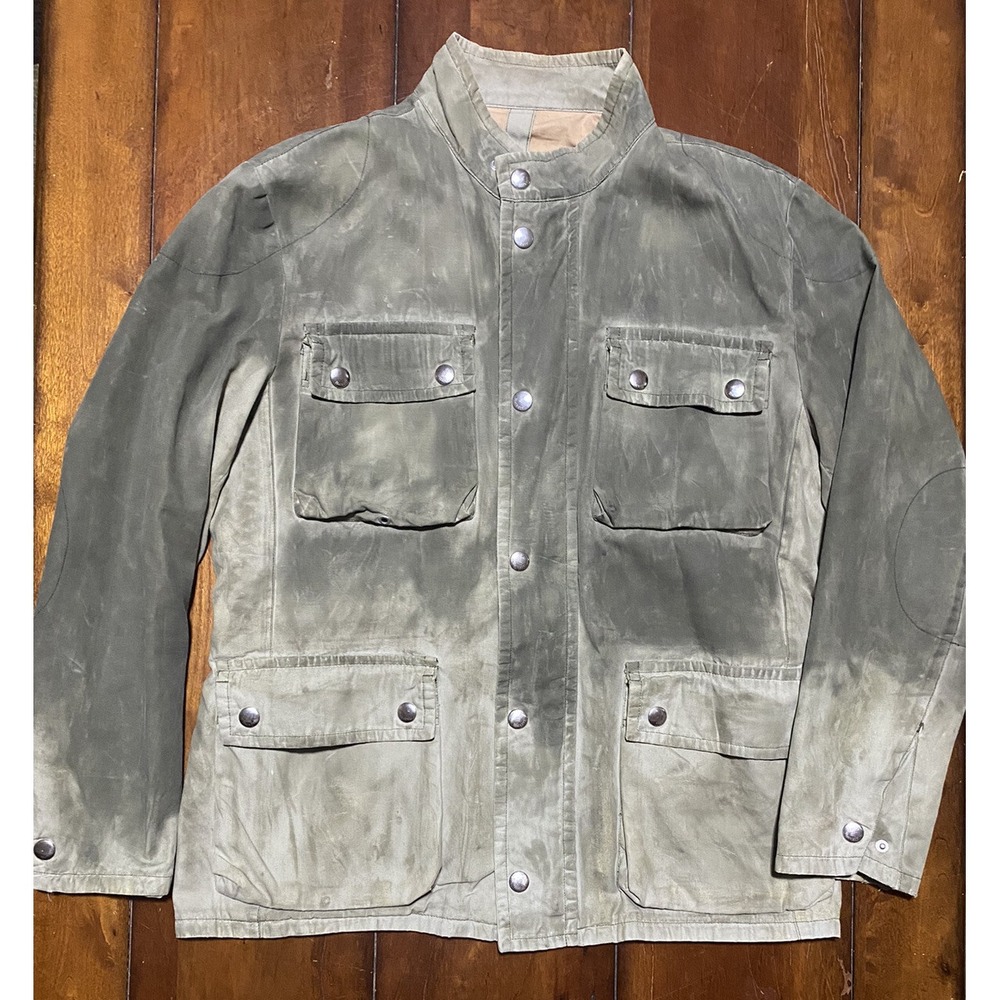 Vintage Hackett London Jacket Men's Medium Canvas Green Ombre Pockets Distressed